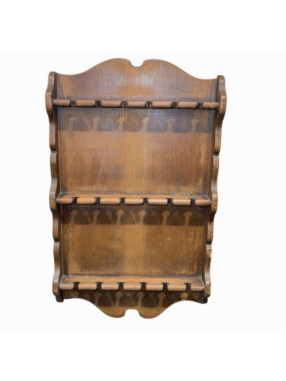 MCM Wood Rack Display Holder Herb Drying Rack 18 Slot Teaspoon Wall Hanging Vtg
